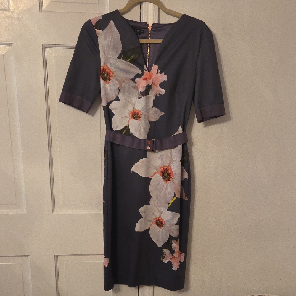 Ted Baker London Navy Midi Dress with White & Blush Floral